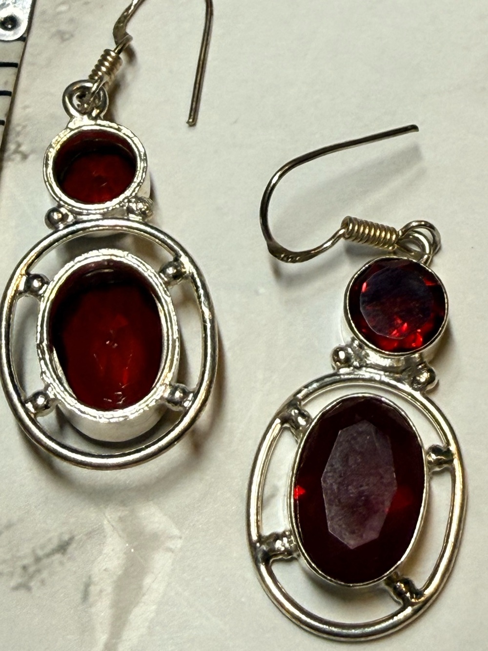 Sterling-Style Red Gem Drop Earrings - Elegant Women Jewelry